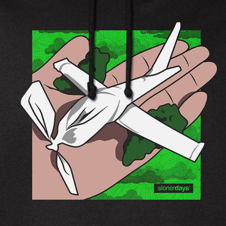 StonerDays Paper Plane Crop Top Hoodie in green, front view on seamless white background