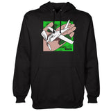 StonerDays Paper Plane Hoodie in black with graphic design, front view on a white background