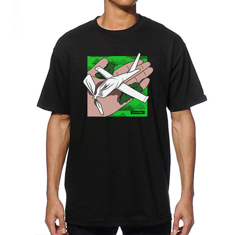 StonerDays Paper Plane graphic tee in black, front view on white background, available in S to XXXL