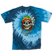 StonerDays blue tie-dye t-shirt with 'Pass Joints Not Judgements' graphic, front view on white