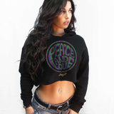 StonerDays Peace And Love Crop Top Hoodie with vibrant print, front view on model