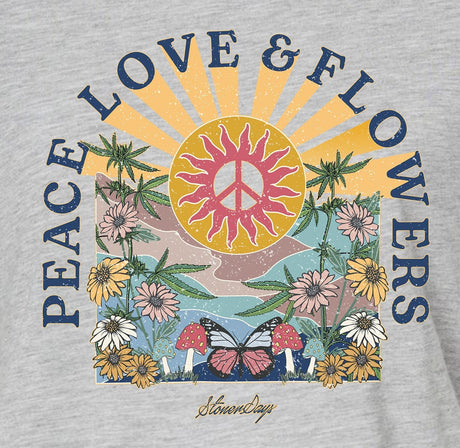 StonerDays Peace, Love & Flowers Grey Crop Top for Women with Retro Design