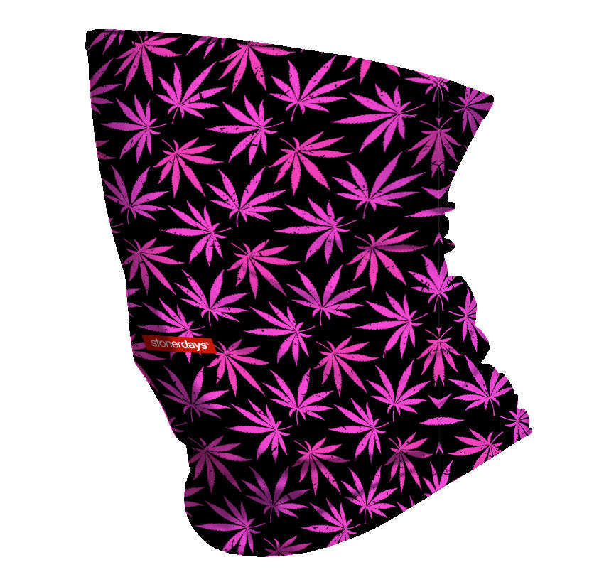 StonerDays Pink Weed Leaf Neck Gaiter, Durable Polyester, Front View on White Background