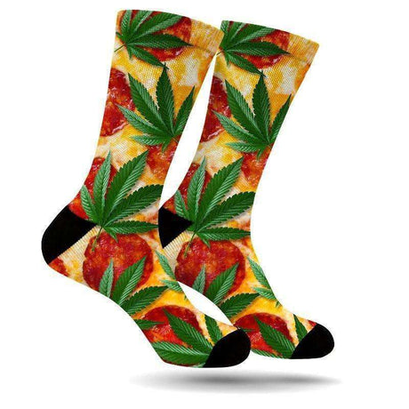 StonerDays Polyester Pizza Socks with Cannabis Leaf Design - Front View