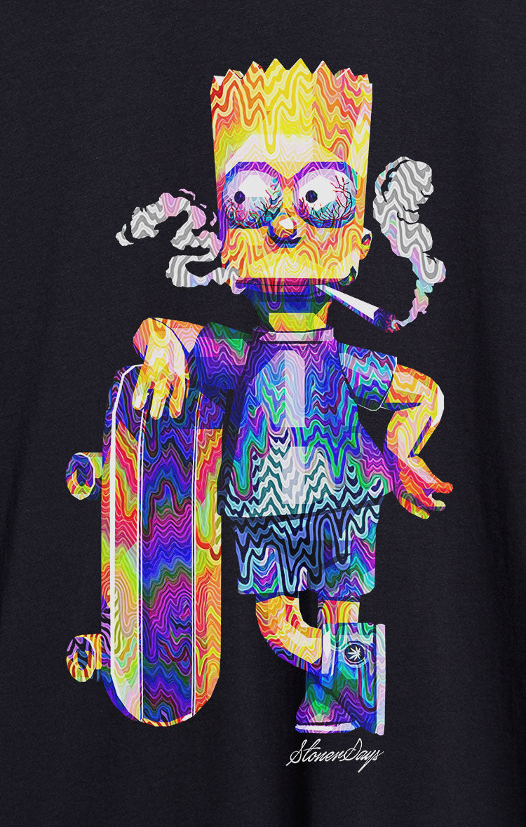 StonerDays Pop Art Bart T-Shirt, vibrant print on black cotton, men's, front view