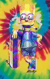 StonerDays Men's Cotton Tee with Pop Art Bart in Rainbow Tie Dye Design, Vibrant Colors