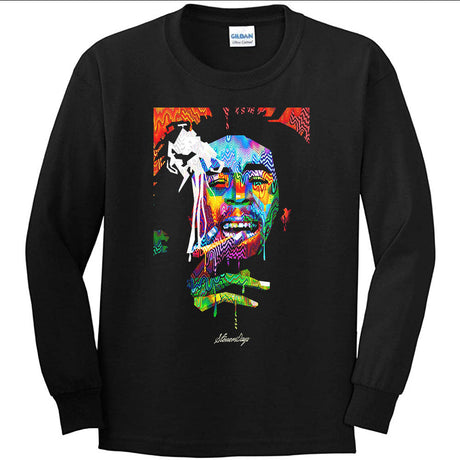 StonerDays Pop Art Bob Long Sleeve Shirt in Black Cotton, Front View