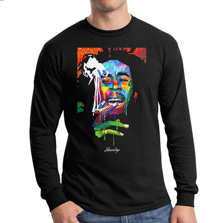 StonerDays Pop Art Bob Long Sleeve Shirt in black, front view, featuring vibrant graphic print