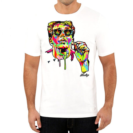 StonerDays White Tee with Pop Art Brian Graphic, Front View, Sizes S-3XL, Made in USA