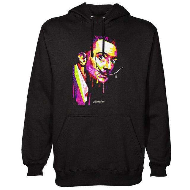 StonerDays Pop Art Dali Hoodie in black, featuring vibrant graphic print, front view, sizes S-XXXL