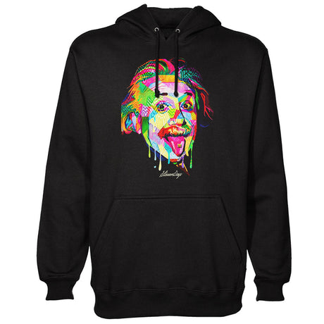 StonerDays Pop Art Einstein Hoodie in black, front view, available in S to XXXL, made of cotton and polyester