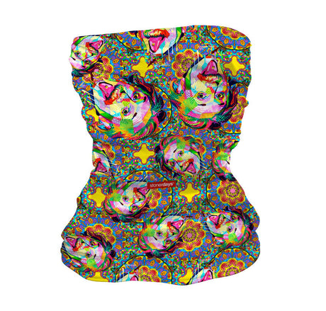 StonerDays Pop Art Einstein Face Covering with vibrant colors, front view on white background
