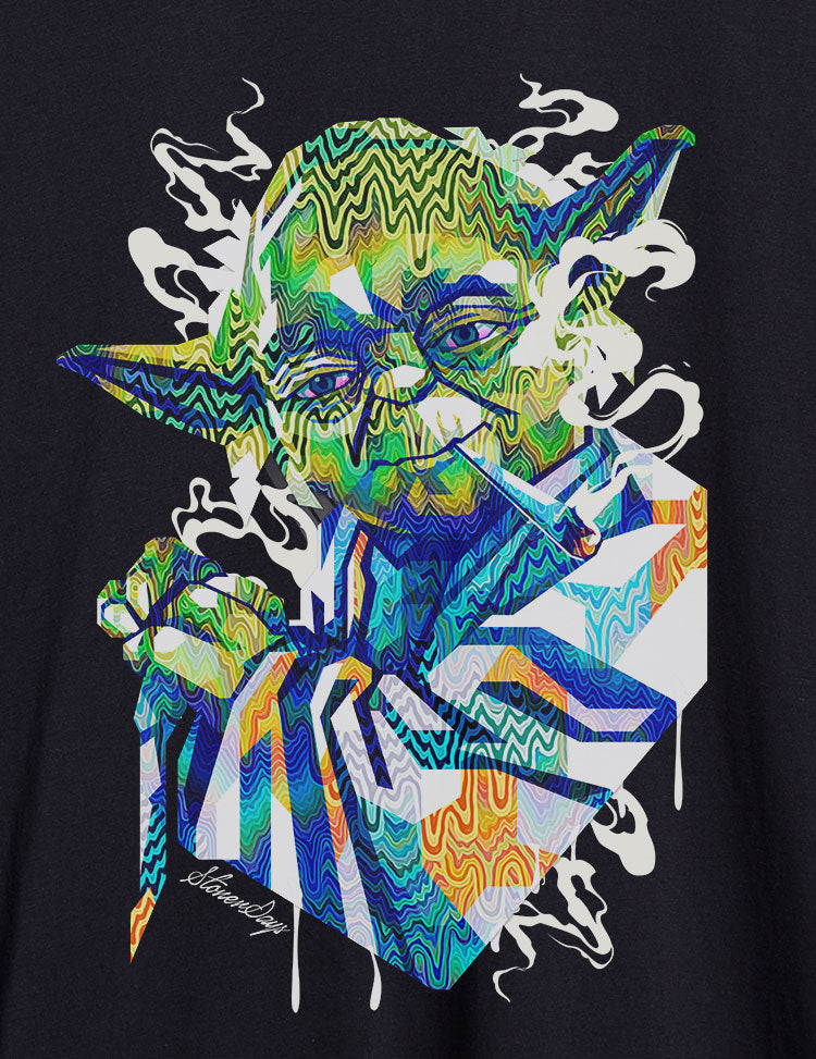 StonerDays Pop Art Jedi Master T-Shirt, Men's Cotton, Black - Close-up Front View