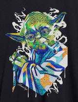 StonerDays Pop Art Jedi Master T-Shirt, Men's Cotton, Black - Close-up Front View