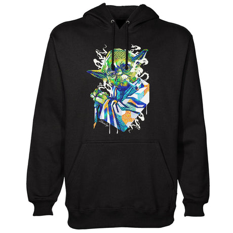 StonerDays Pop Art Jedi Master Hoodie in black, front view, sizes S to XXL, perfect for bong enthusiasts
