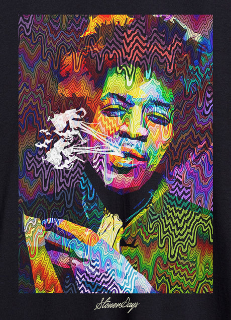 StonerDays Pop Art Jimi Hoodie with colorful design on black cotton, front view