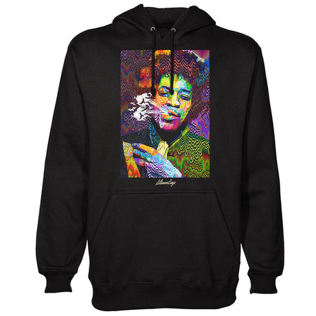 StonerDays Pop Art Jimi Hoodie featuring vibrant print on black cotton, available in S to XXXL