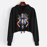 StonerDays Pop Art Marilyn Crop Top Hoodie in black, front view on hanger, sizes S-XL