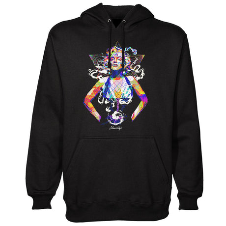 StonerDays Pop Art Marilyn Hoodie in black, featuring vibrant graphic, front view, sizes S-XXL