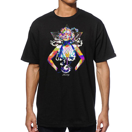 StonerDays Pop Art Marilyn T-Shirt in black, front view, featuring vibrant pop art design, cotton material, sizes S-3XL.