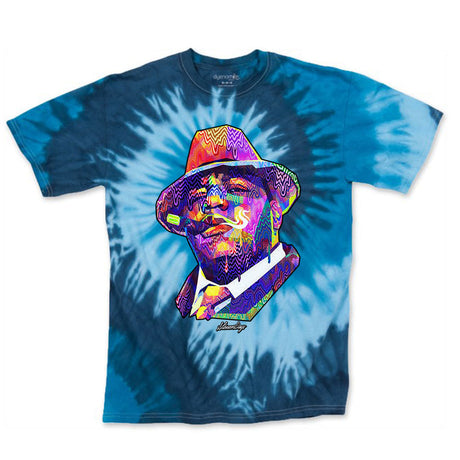StonerDays Notorious Blue Tie Dye Tee with vibrant pop art graphic, front view on white background