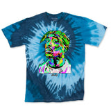 StonerDays Pop Art Pac Blue Tie Dye Tee, vibrant blue color, front view on white background