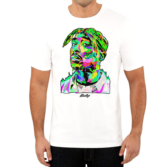 StonerDays Pop Art Pac White Tee front view on model, sizes S to 3XL, 100% cotton