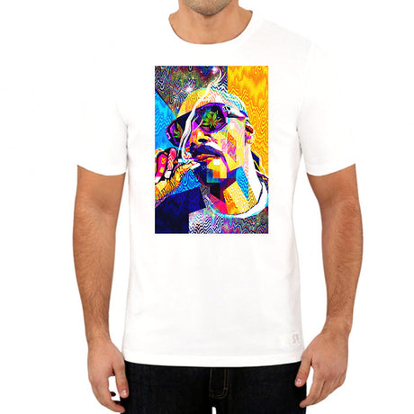 StonerDays Pop Art Snoop White Tee, vibrant print, sizes S to 3XL, front view on model