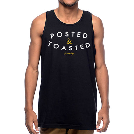 StonerDays Posted & Toasted Tank top in black, front view on a male model, sizes S-XXXL available