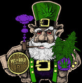 StonerDays Pot Of Gold Hoodie graphic with leprechaun holding cannabis, front view on black