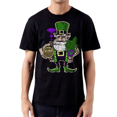 StonerDays Pot Of Gold T-Shirt in black with vibrant green leprechaun graphic, available in S to 3XL sizes.