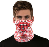 StonerDays Power of Love Face Covering with vibrant red lip design, front view on male model