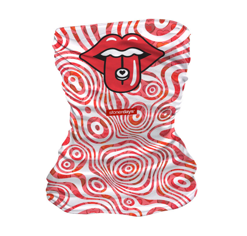 StonerDays Power Of Love Outdoor Face Covering with psychedelic red patterns, front view