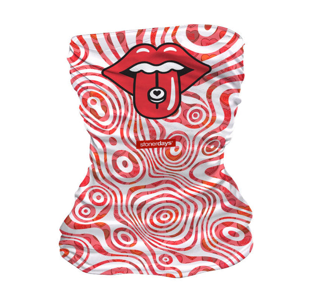 StonerDays Power Of Love Outdoor Face Covering with psychedelic red patterns, front view