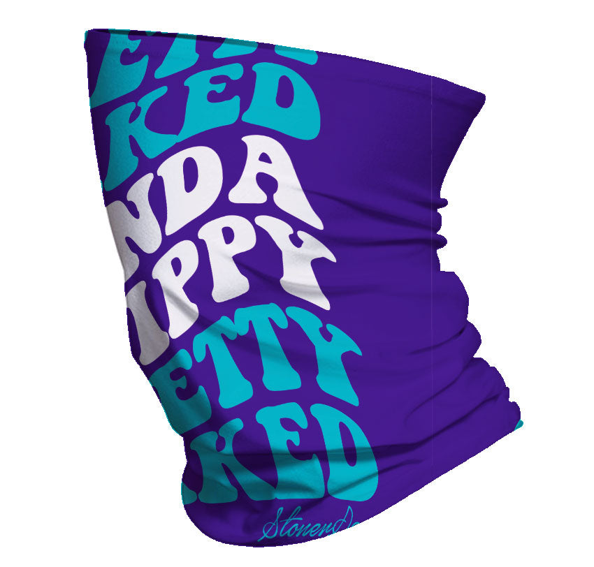 StonerDays Pretty Baked Blue Gaiter featuring bold typography, front view on a white background