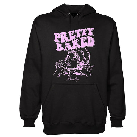 StonerDays Pretty Baked Classic Hoodie in black, front view, available in multiple sizes