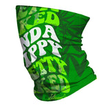 StonerDays Pretty Baked Green Gaiter featuring vibrant cannabis leaf design, front view on white background