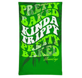 StonerDays Pretty Baked Green Gaiter with bold lettering, front view on a white background