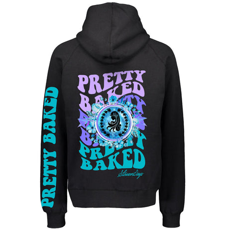 StonerDays Pretty Baked Highness Hoodie, black cotton with psychedelic print, back view