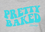Close-up of StonerDays Pretty Baked Logo on Teal Crop Top for Women, Cotton Material