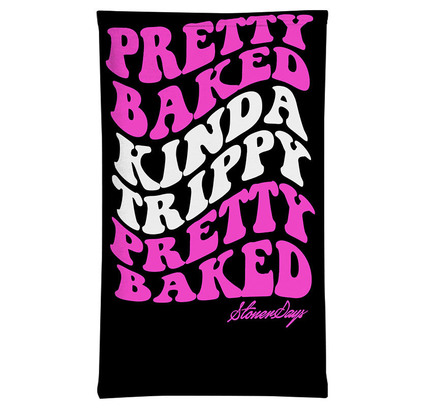 StonerDays Pretty Baked Pink Gaiter, black and pink design, front view on white background