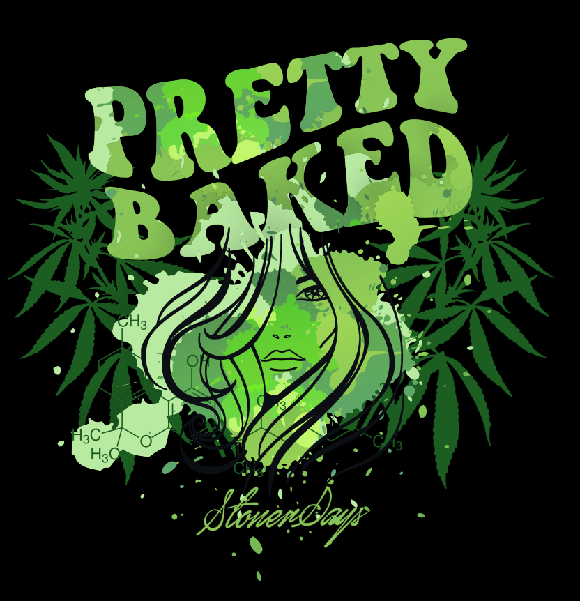 StonerDays Pretty Baked Women's Racerback Tank Top, Green Cannabis Design