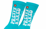 StonerDays Pretty Baked Teal Weed Socks with White Lettering and Leaf Logo