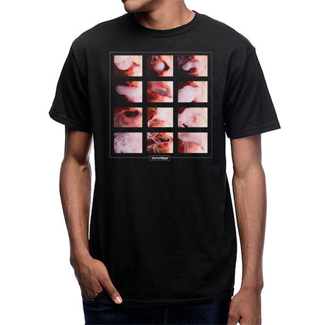 StonerDays Puff Puff Passion Tee front view on model, black cotton with graphic design