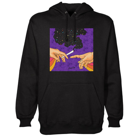 StonerDays Puff Puff Purps Hoodie in black with Sherlock design, front view on seamless white background