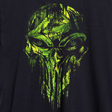 StonerDays Punisher Crop Top Hoodie in black with green skull design, close-up view, made in USA