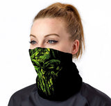 StonerDays Punisher Green Leaves Neck Gaiter worn by model, front view, versatile apparel