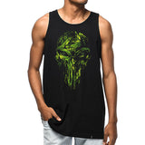 StonerDays Punisher Men's Tank in black cotton, front view with vibrant green print