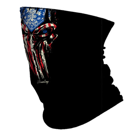 StonerDays Punisher Gaiter featuring red, white, and blue design, side view on white background