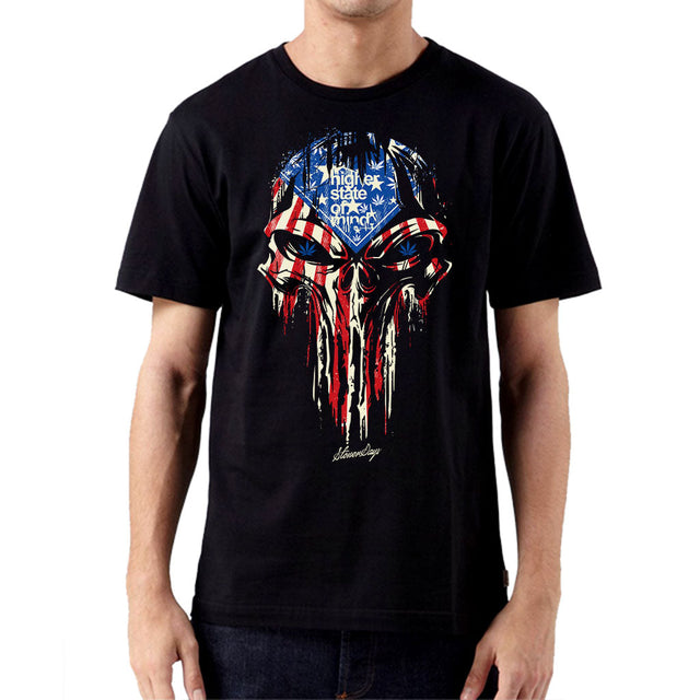 StonerDays Punisher USA Flag Men's T-shirt in black with graphic print, front view